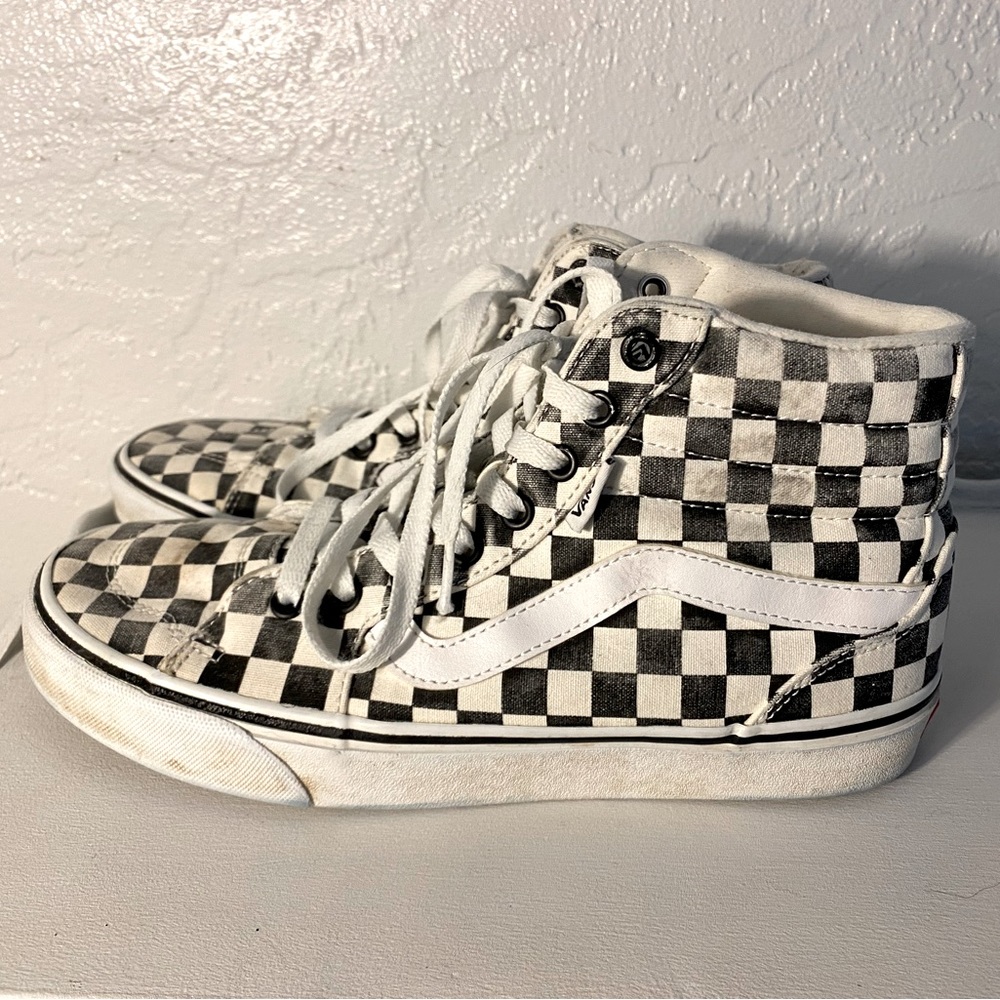 Vans. vintage style Black and white checkered high top vans.